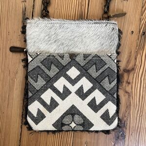 Myra Womens Cowhide Western Boho Leather Aztec Crossbody Purse  Shoulder Bag